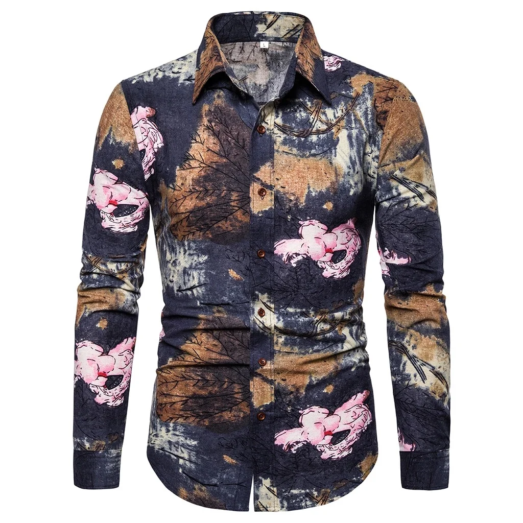

New fashion shirt men's casual creative printing lapel shirt with long sleeves