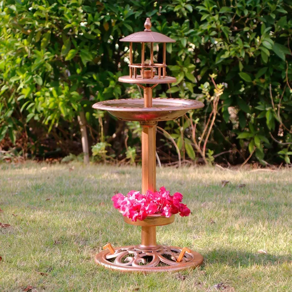 

BirdBaths for Outdoors, Hard Plastic Hand-Painted Antique Copper Pedestal Bird Bath for The Garden, Bird Feeder Bowl/Bir, As per picture