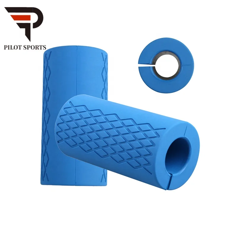 

PILOT SPORTS engraved weight lifting non-slip Custom Logo Thick Fat Silicone Barbell Grip Adjustable Rubber Strap Handle, Blue or cusomized color