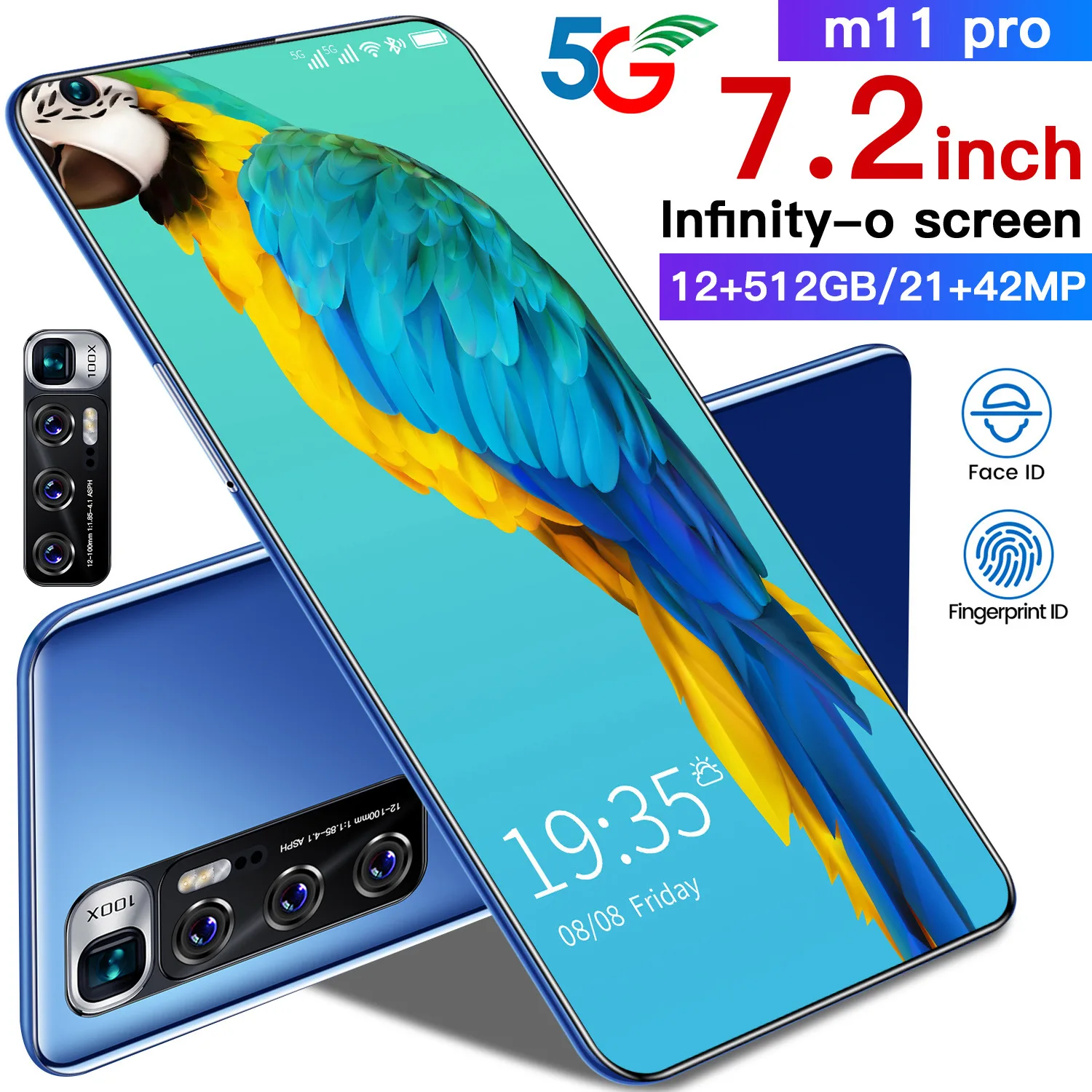 

2022 New Unlocked Smartphone M11 Pro With Dual Sim Card Face Id Original Unlock Android 9.0 5gb+512gb Celulares, Black blue white