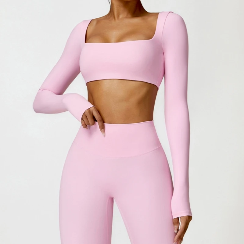 

Women Crop Tops Sports Work out Clothing Shirts Exercise Long Sleeve Padded Low Medium Impact Yoga Gym Slim Fit Athletic