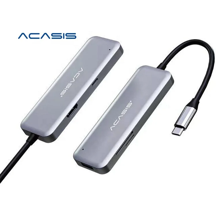 

Acasis USB C Hub Type C to HD-compatible 4K USB 3.0 SD TF Card Reader With PD Charging For MacBook Pro USB 3.0 HUB, Gray