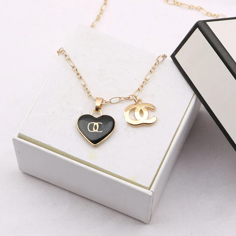 

New Chao Han Zhonggu Double-sided Drop Oil Necklace Simple Fashion Design Temperament Clavicle Chain Accessories, Set black, set white