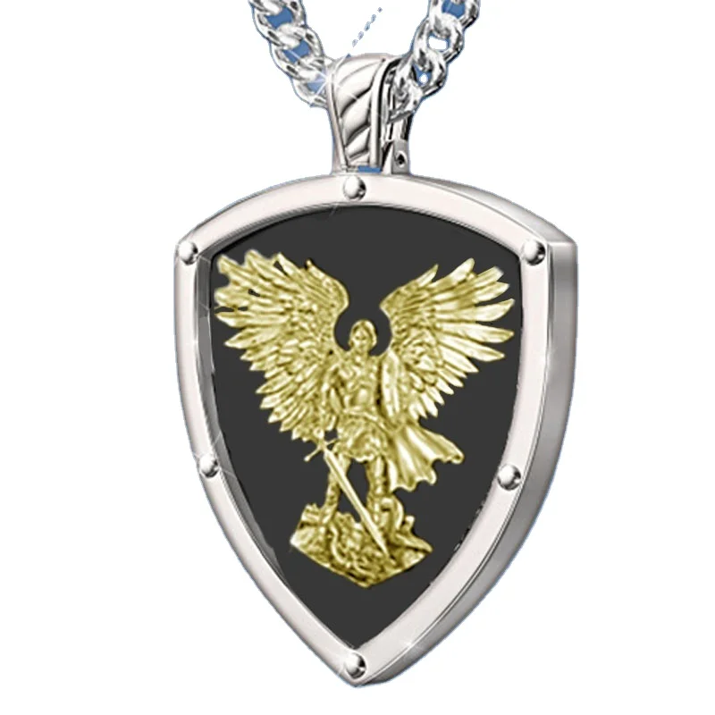 

European and American fashion holy blessing Michelle angel wings pendant shield necklace