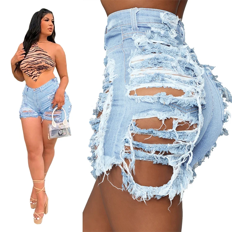 

manufactures jeans sexy highwaist street style blue ripped denim shorts for women