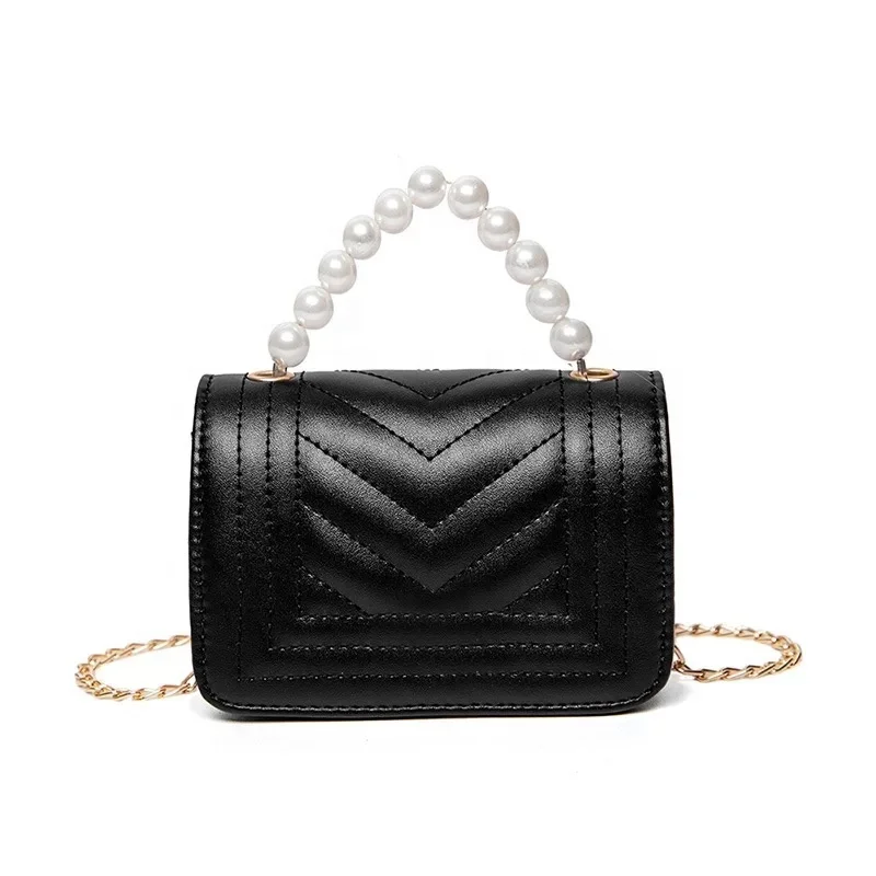 

New Pearl Chain Women Small Hand Bags Wholesale Price Soft Pu Shoulder Leather Bags