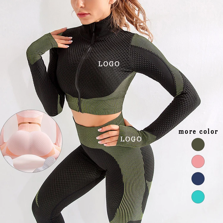 

Latest Design Custom LOGO Plus Size 2Pcs Womens Workout Yoga Sets Butt Lifter Yoga Set Fitness, As show