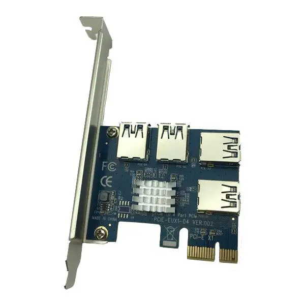 

PCI Express Riser Card PCI-E 1x to 16x 1 to 4 PCIE USB 3.0 Slot Multiplier Hub Adapter For Bitcoin Mining Miner BTC Machine, Blue