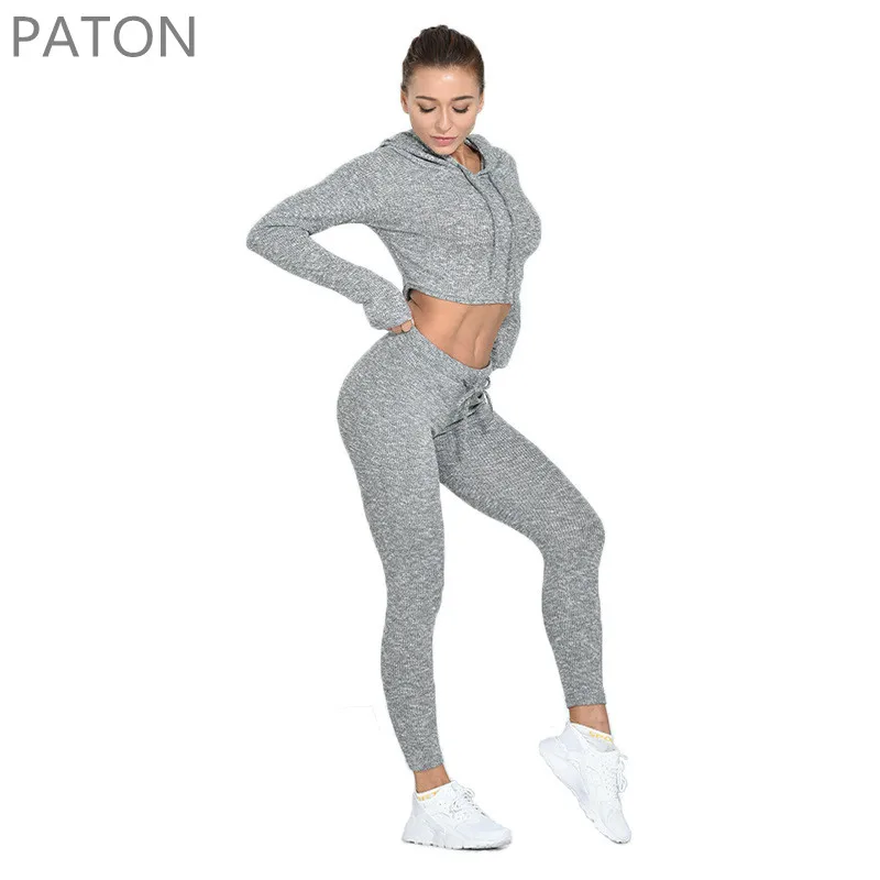 

Seamless set Gym Clothing ribbed two piece Yoga Fitness Workout Sets Outfits for Women Legging Women's Sportswear hoodie Suit