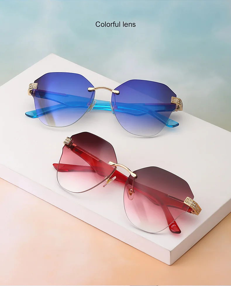 

BOOM Trending New Rimless Diamond Brand Shades Sun Glasses Irregular Square Women Men Sunglasses