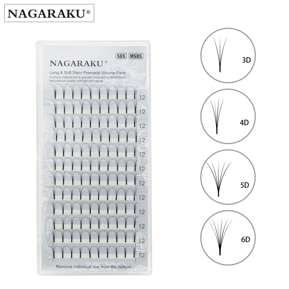 

NAGARAKU Pre-made Eyelashes Extension Mink False Lash 3-6D Premium Bloom Lashes extension