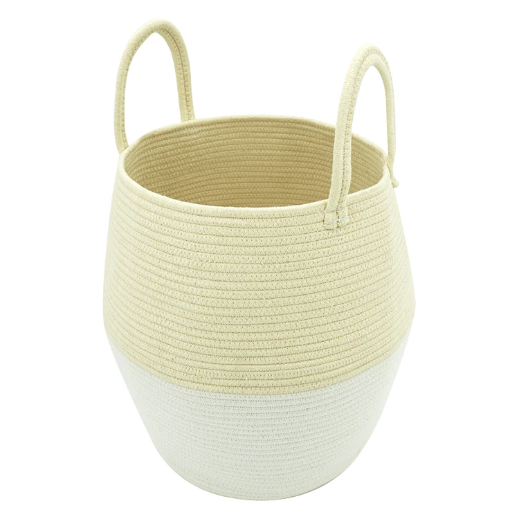 

New product Fashionable Clothing Toy Home basket Cotton Rope Storage Basket with durable handles, Light yellow/ customized