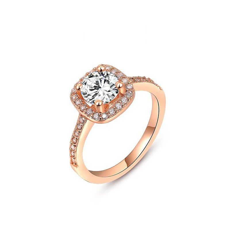 Beautifully Wedding Gift Gemstone Geometry Brass Platinum Women Diamond Zircon Gold Plated Square Ring
