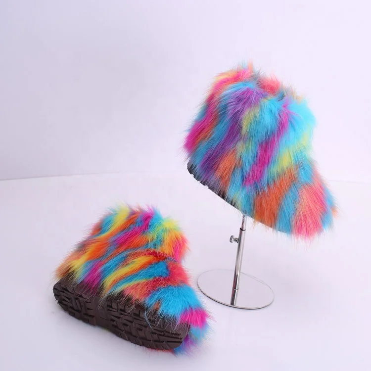 

2020 winter fall custom fur kids fuzzy luxury long snow boots for girl with headband and bag