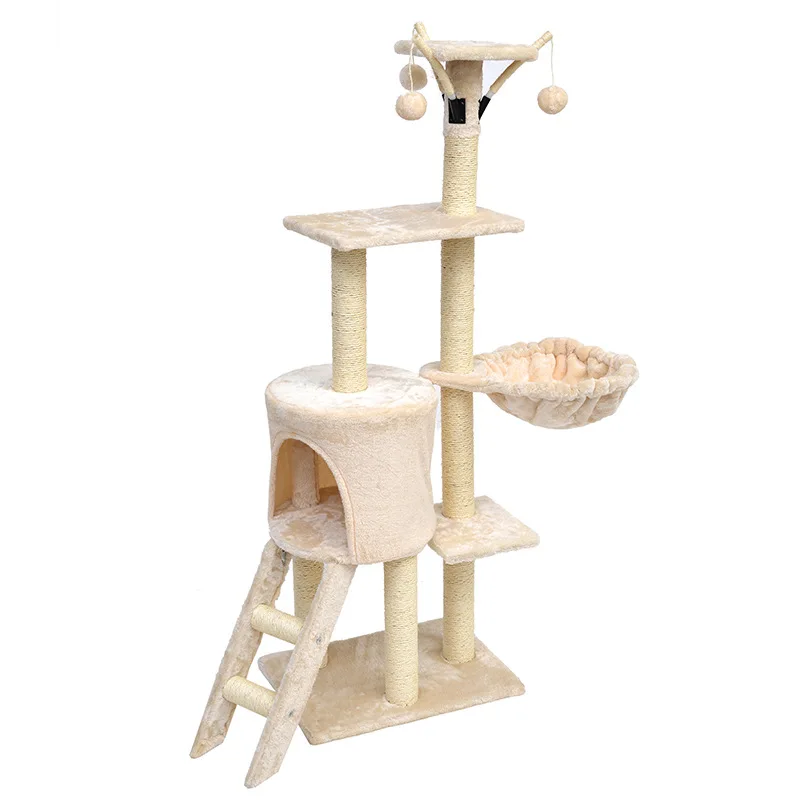 

Hot selling high quality multi-level jumping platform multifunctional shelf pet supplies manufacturertower cat tree house, Beige