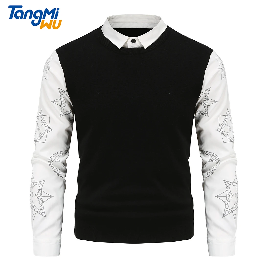 

TMW wholesale 2021 new style fashion mens sweaters pullover Shirt collar pull homme men slim print knit sweater