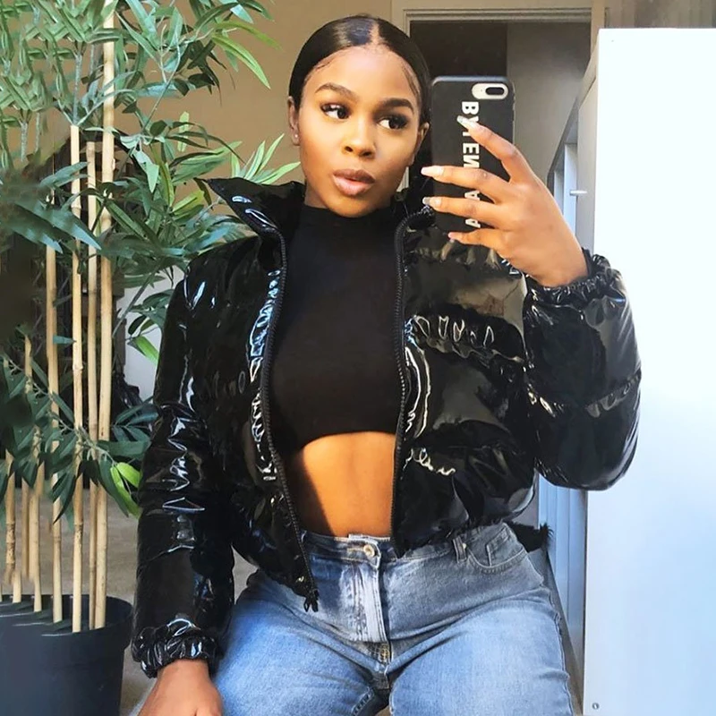 

M20Y10046 2021 NEW arrivals Winter Y2K Style Warm Jacket Women fashion Mirror Smooth Zipper Coat Female Casual Jackets