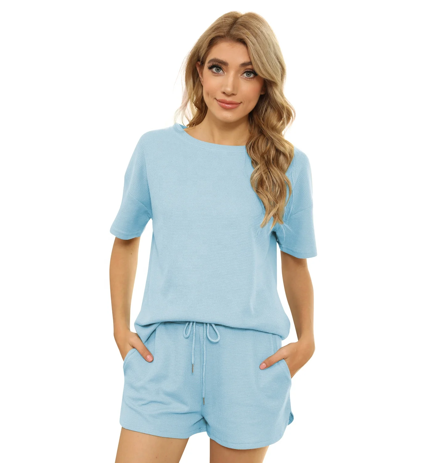 

Women Clothing Women's Short Pajamas Set O-Neck Soft Loungewear Short Sleeved Cotton PJ Set Nightwear Sleepwear for Summer