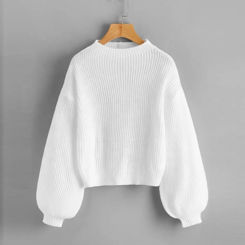 

2021 New Fashion Style Sweaters Early Autumn Casual Winter Cardigans Sweaters Pure White Drop Bishop Sleeve Sweater