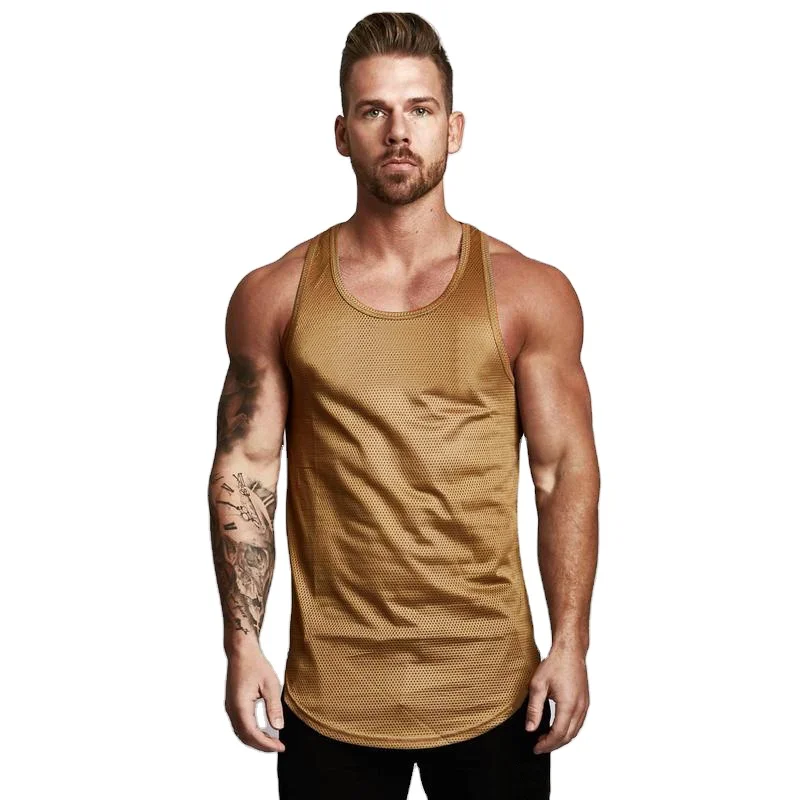 

Mesh slim fitness vest men's European and American arc hem sports bottoming breathable quick-drying waistcoat