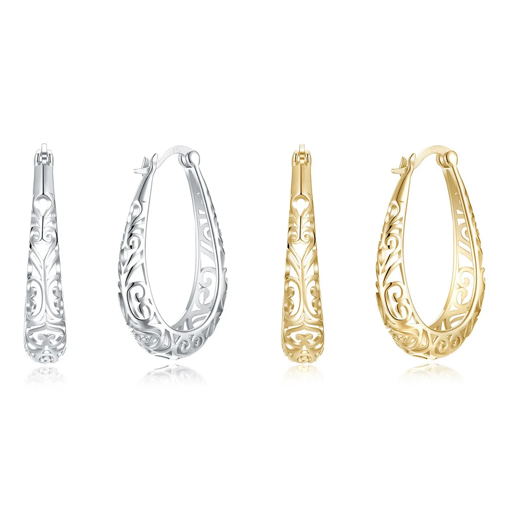 

Fashion Fine Hoop Earring Real Silver 925 Jewelry Sterling Silver Big Hoops Plain Custom Jewelry Gold Plated Women