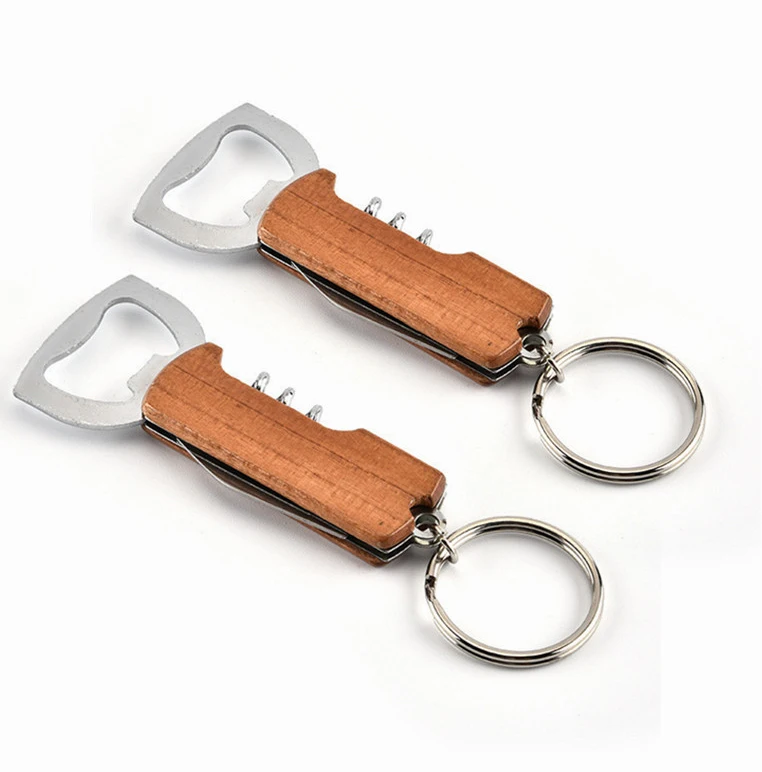 

Customized logo bottle opener engraved blank wood beer Stainless Steel corkscrew opener