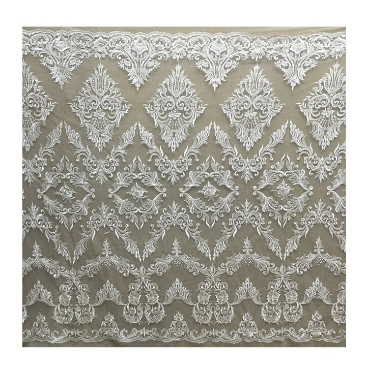 

Factory Price French Bridal Wedding Dress Fabric Rayon Embroidery Nigeria Sequins Lace Fabrics 2021, As the picture shows