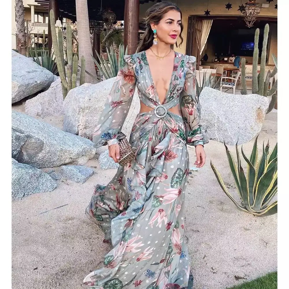 

2022 Summer Bohemia Floral Swimsuit Print Women Long Off Shoulder Bandeau Halt cover up beach dress