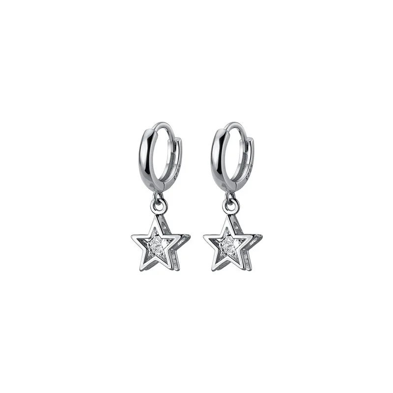 Factory Wholesale 925 Sterling Silver CZ Zircon Star Hoop Earrings for Women Wedding Jewelry Gifts