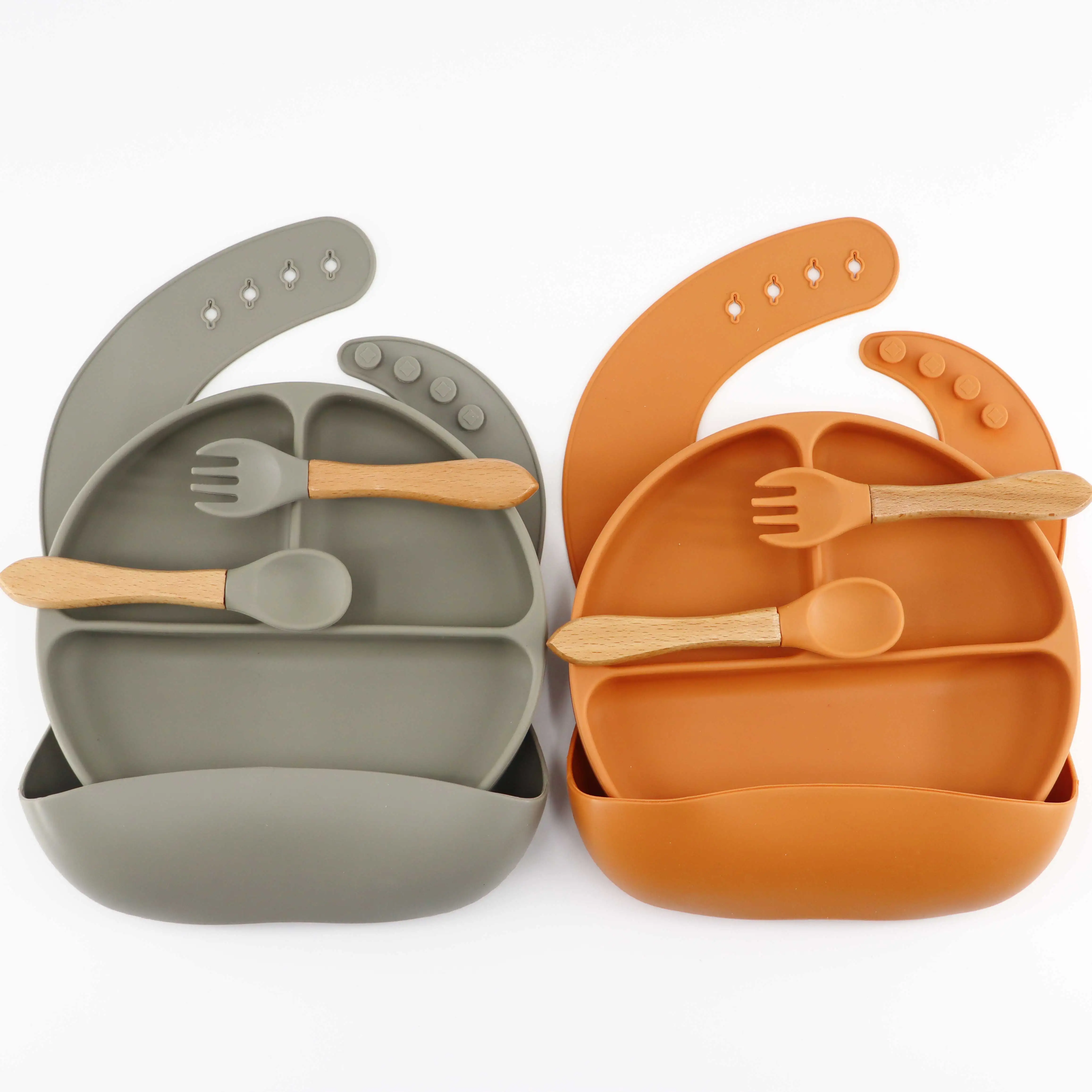 

Waterproof Silicone Baby Feeding Plate Set BPA Free Silicone Bibs Feeding Set For Kids, Customized color