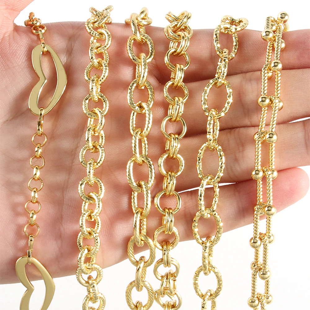 

1Meter Gold Color Metal Brass Wire Wrapped Beaded Rosary Chain for DIY Jewelry Necklace