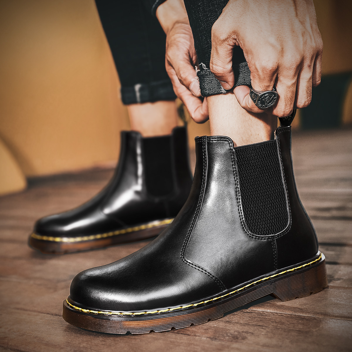 

Wholesale British Trend High Men Chelsea Boots Genuine Leather Black Boots