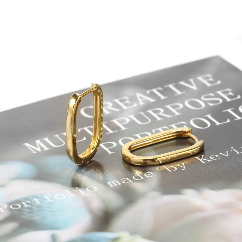 

Stainless Steel Huggie Hoop Earrings rectangle Shape 18k Gold Plated Earrings for women