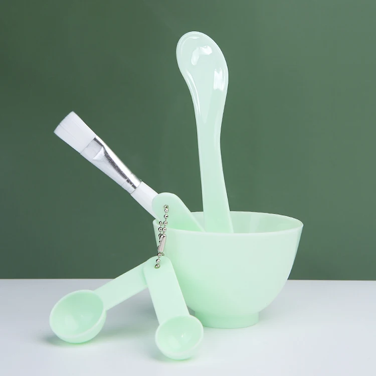 

4 In 1 DIY Plastic Facial Cosmetic Face Mask Mixing Bowl And Brush Spatula Set MLM-H002, Pink,green cosmetic bowl set