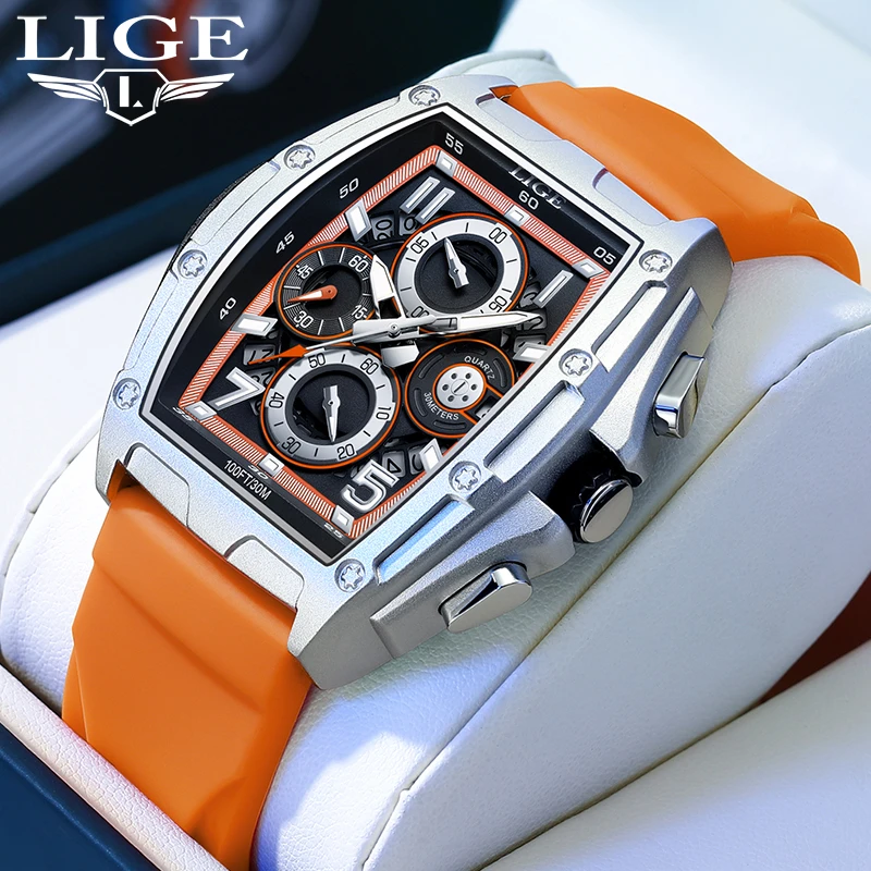 LIGE LG89110 Fashion Mens Watches Sport Luxury Square Quartz Watch Men Wristwatch Waterproof Chronograph  Relogio Masculino
