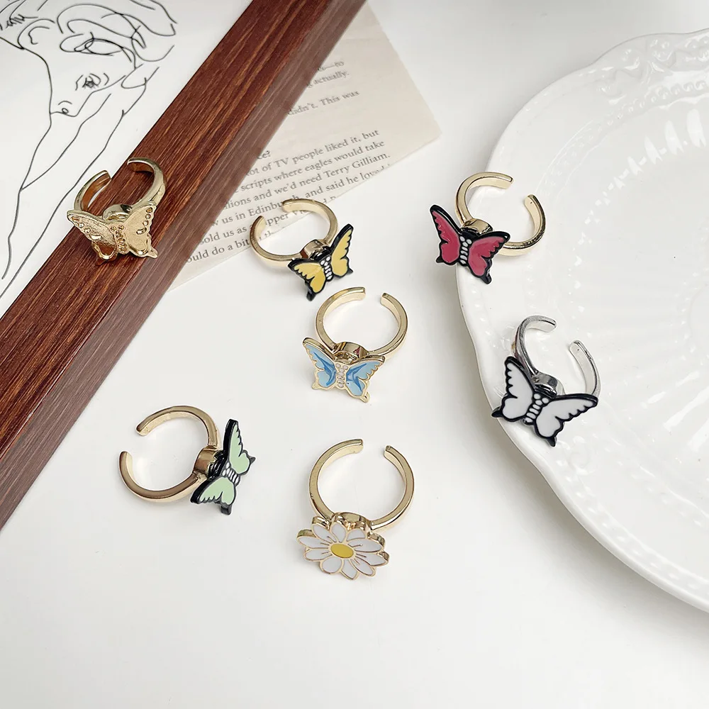 

JOJO Fashion Anti Stress Anxiety Daisy Flower Butterfly Fidget Spinner Rotate Freely Alloy Finger Rings For Children