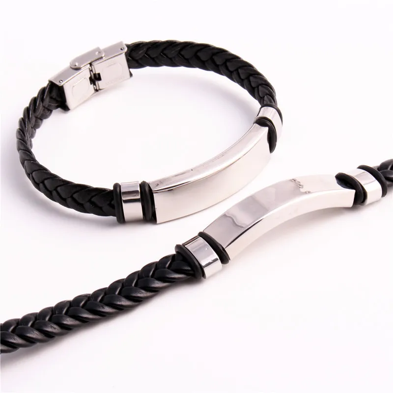 

Charm Bileklik Stainless Steel Braided Leather Bracelet Aksesuar Braided Leather Rope Personality Belt Hemp Rope Weave Bracelet, Black