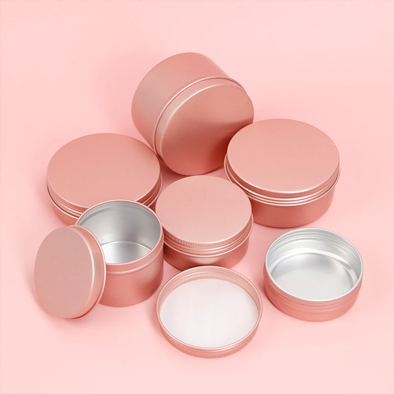 Custom logo 10ml 50ml Matte pink Metal Packaging Round Tea Tin Can Metallic Aluminium Container Jar Candle Tins with Lids
