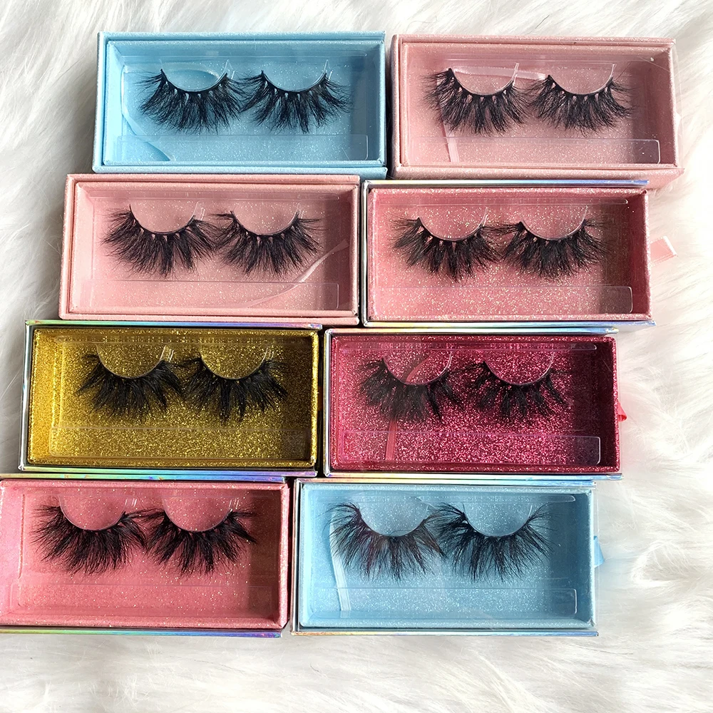 

fluffy mink 3d 5d 20mm 25mm eyelashes high quality mink eyelash with eyelashes boxes wholesale vendor, Black