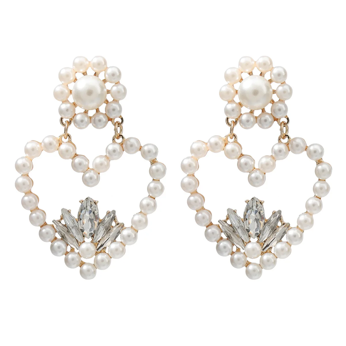 

C&J Most Popular 18K Gold Plated Bling Letter Pearl C Stud Earrings With Rhinestone