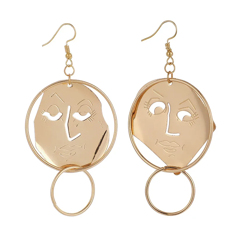 

Hongtong Fashion Abstract Hollow Out Face Dangle Earrings Long Drop Hoop Faces Earrings Boucles D'oreille, Picture