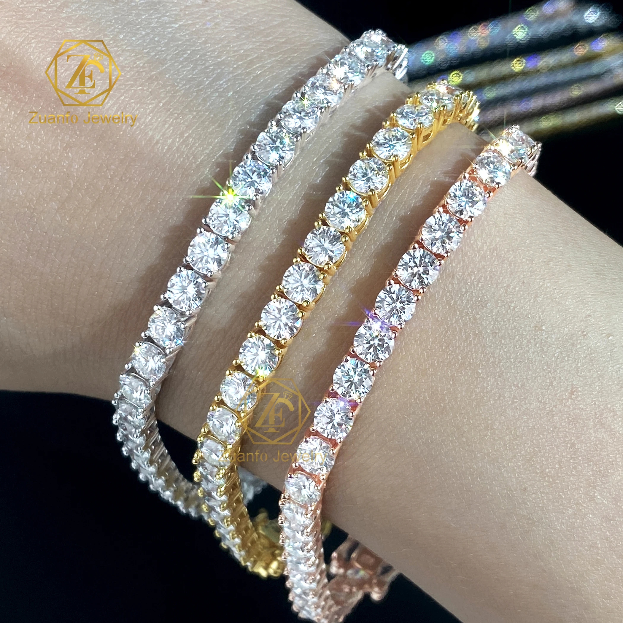 2mm 3mm White Gold 925 Sterling Silver VVS Moissanite Diamond Bracelet Iced Out Mossanite Jewelry for Men Women