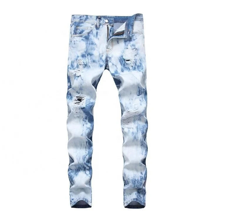 

Jhcentury Hand Painted Hole jeans Casual Slim Trousers