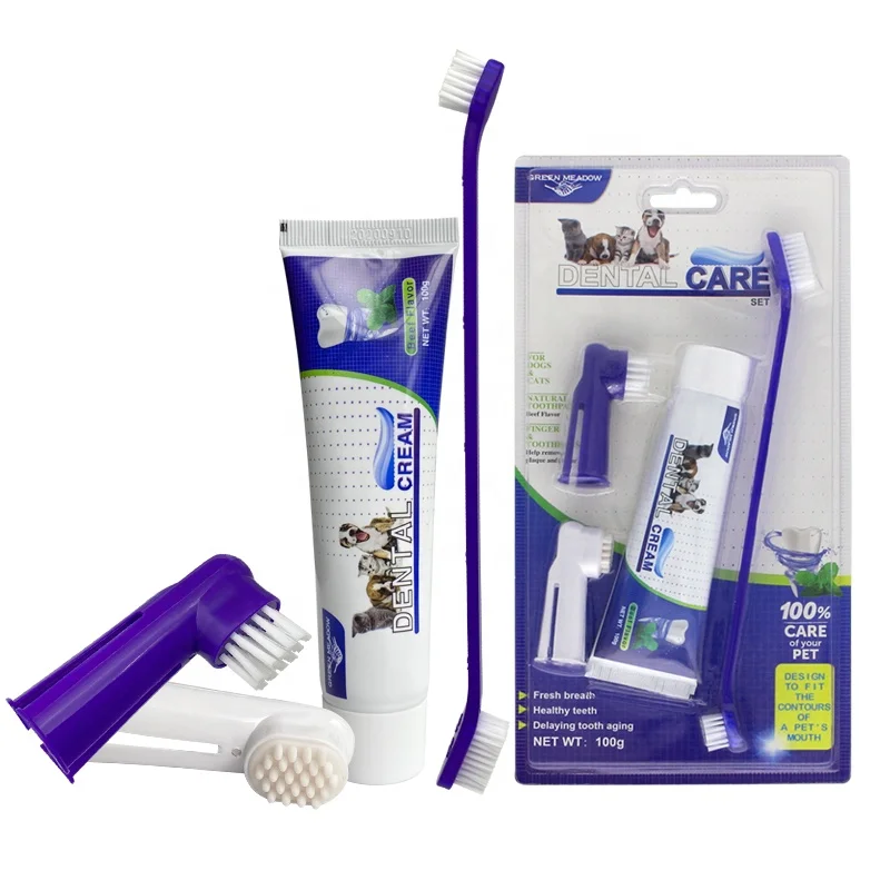 

Factory Wholesale Dog Dental Care Dog Finger Toothbrush Pet Cat Dog Toothbrush And Toothpaste Set, Blue