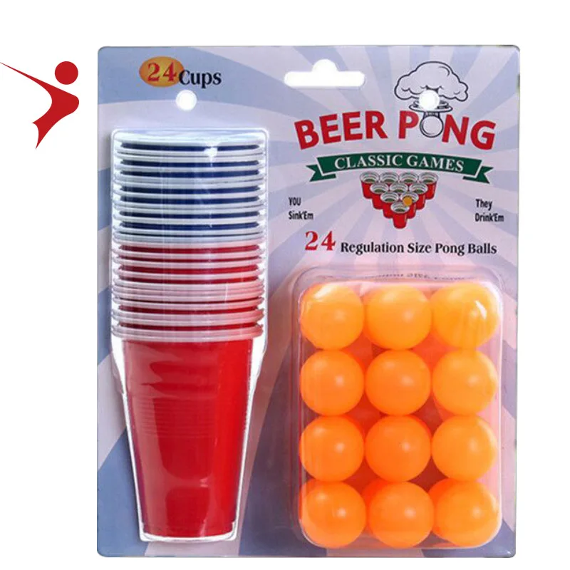 

Wholesale high quality 24 beer ping pong balls and 24 beer cups set table tennis balls of beer table tennis games, Red