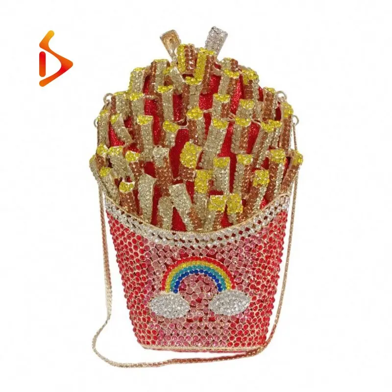

New Wedding Party Handbags and Purses Sparkling Crystal French Fries Chips Minaudiere Clutch Women Evening Bags, Customized