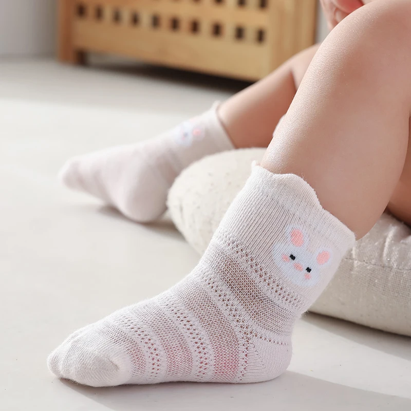 

2021 new summer cartoon short baby sock mesh organic cotton socks baby