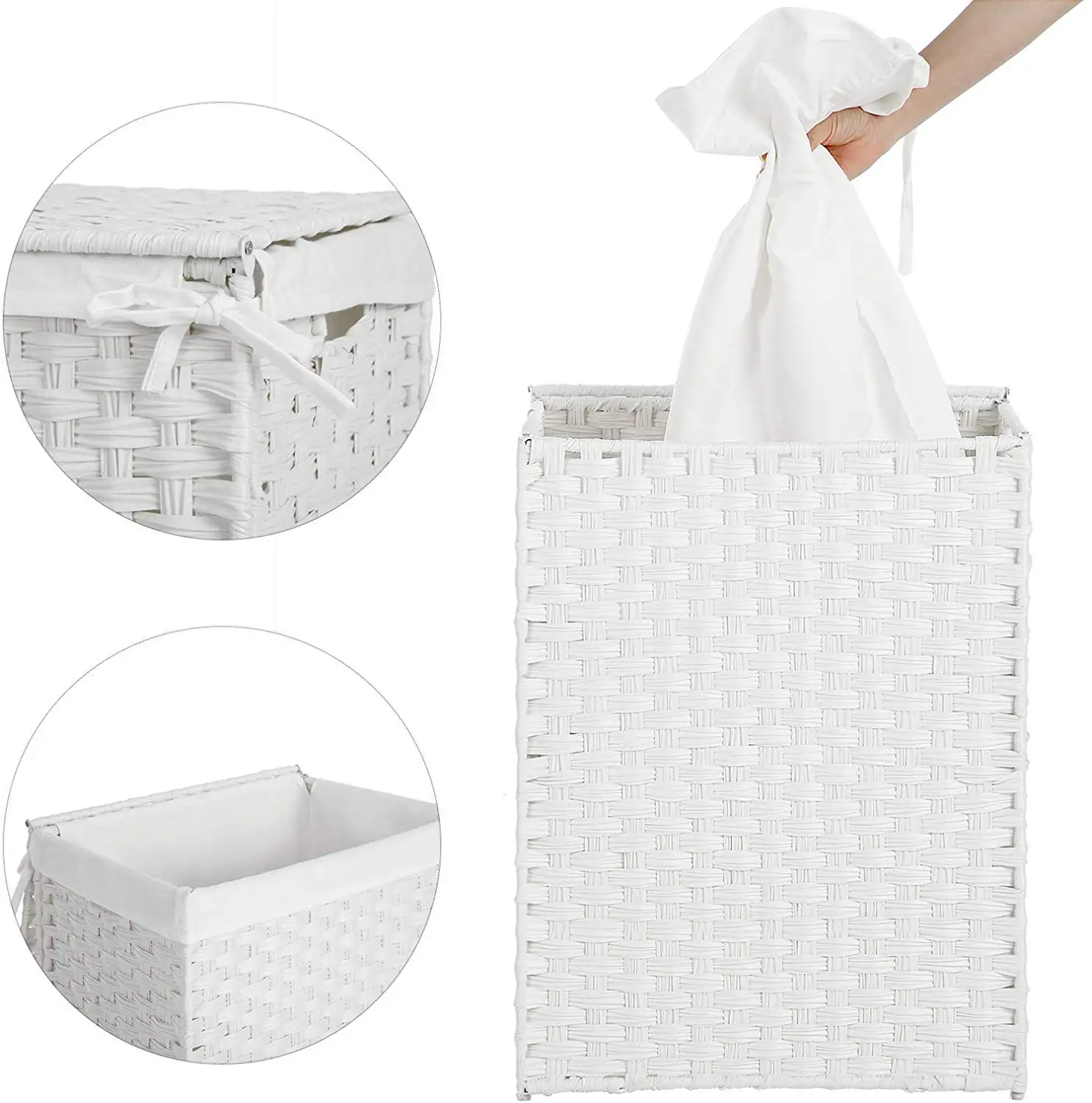 Foldable Handwoven Laundry Basket Synthetic Rattan Clothes Laundry