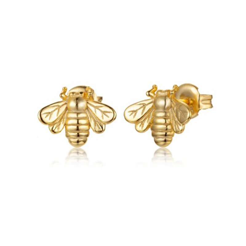 

Fashion Cute Mini Animal Series Gold Plated Cooper Jewelry Female Women Lady Girl Gorgeous Bumble Bee Stud Earrings, As picture