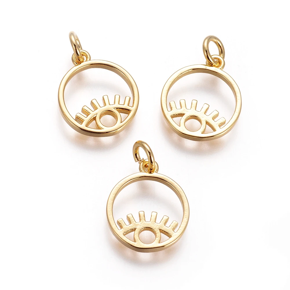 

PandaHall Jump Rings Flat Round Eye Golden Brass Pendants
